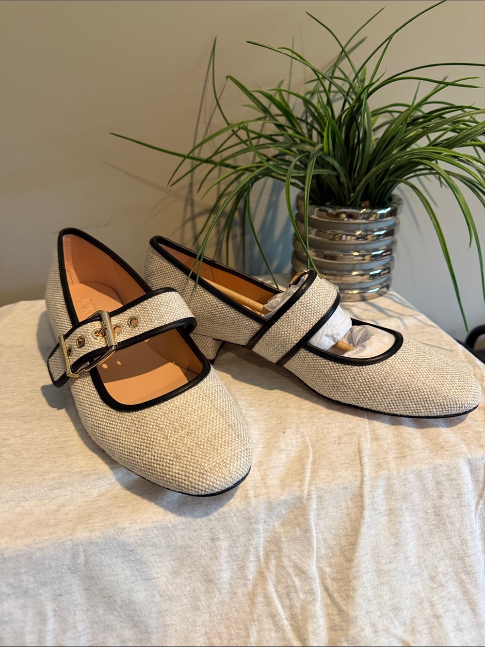 Classic Cream Mary Jane Flats with Black Trim